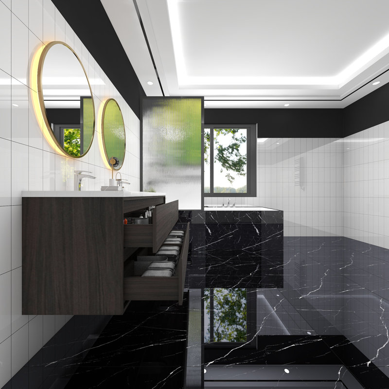 Meuble-lavabo mural double l 71 po x P 19,6 po x H 21,75 po Aurik, Chêne gris