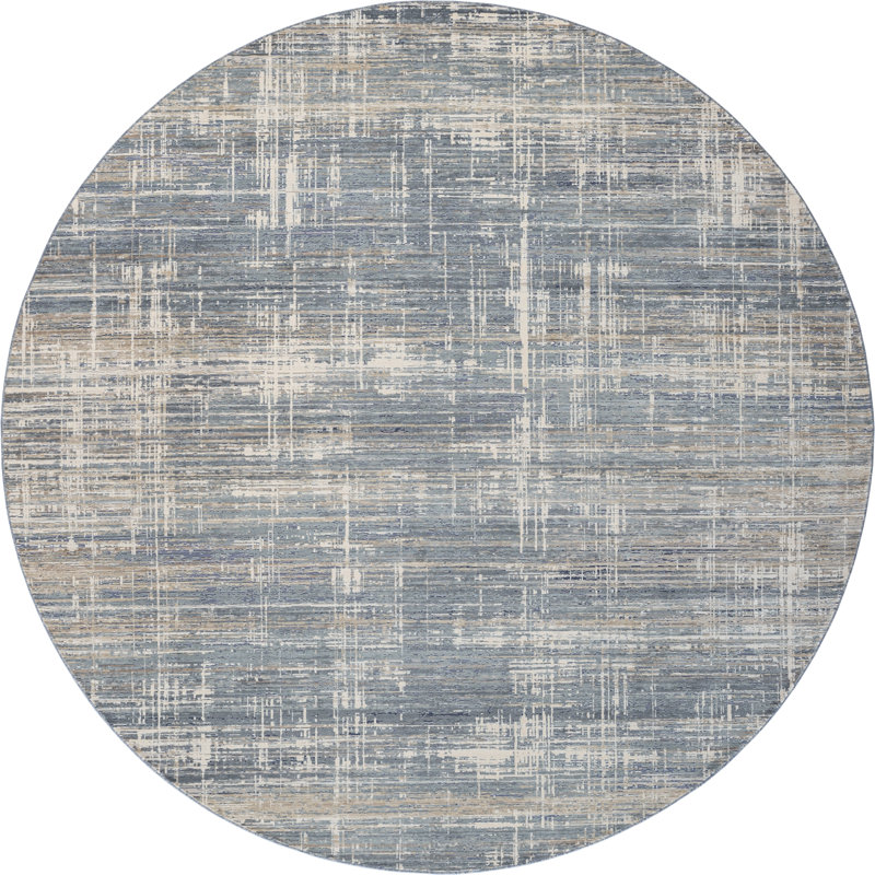 Tapis bleu tissé à la machine Don Horizon, Rond 8 pi
