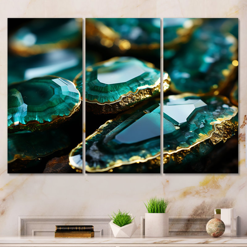 Green Emerald Amazonite Stone - Stone Geode Wall Art, Wrapped Canvas, 32" H x 48" W x 1" D