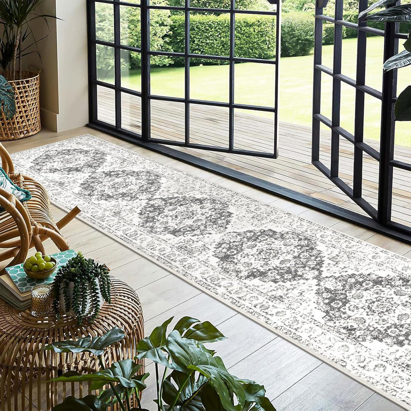 Area Rug, Beige/Gray, Runner 2' x 10'