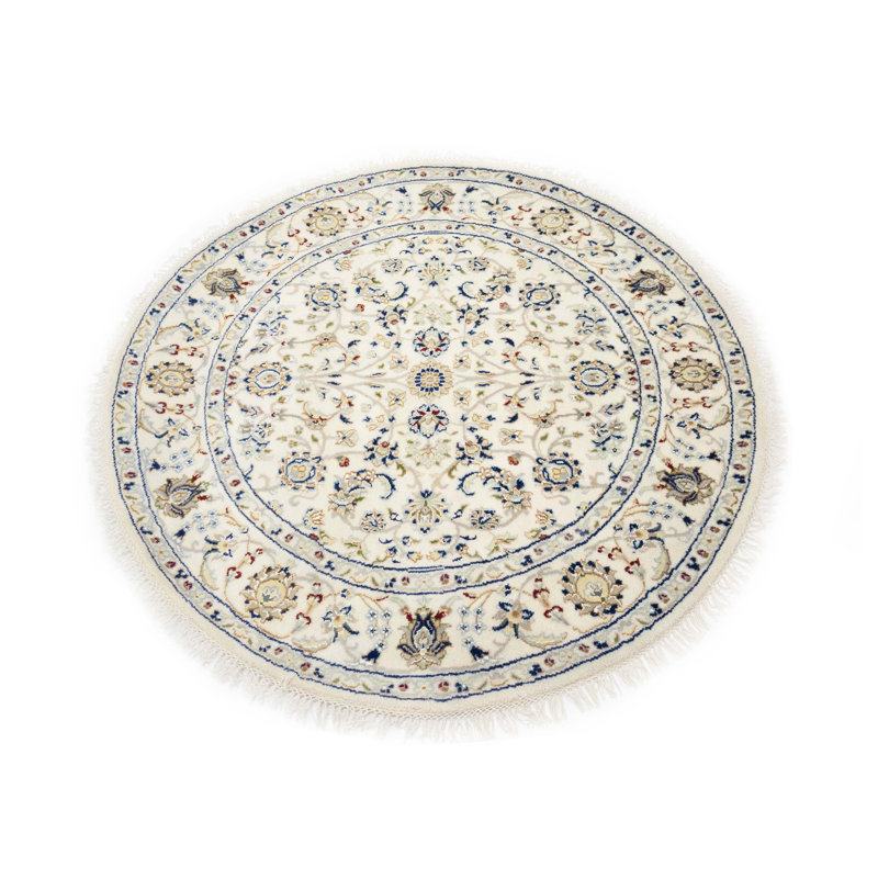 Tapis rond crème à motif oriental Indo-nain