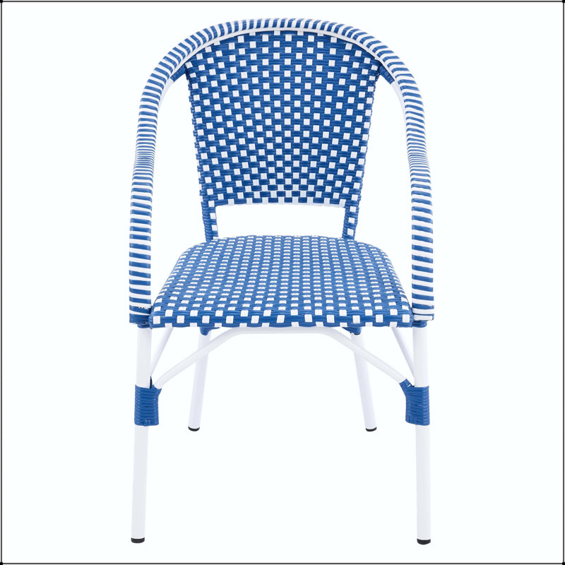 Chaise bistro d'extérieur avec structure en aluminium et rotin PP (ensemble de 2), Blue,White