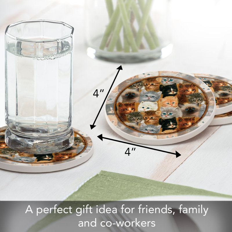 Kittens 4-Pack Round Absorbent Stone Coasters