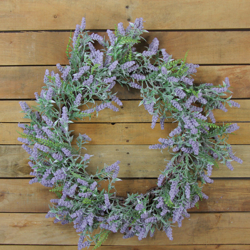 Lavender and Leaves Spring Floral Artificial Wreath Purple - 22-Inch