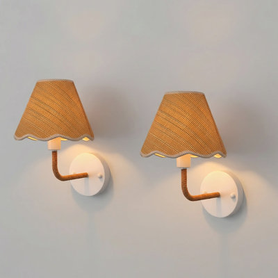 11.8''(H) Rattan Bohemian Sconces Light Bedside Armed Wall Sconce Light Lamp with Woven Shade