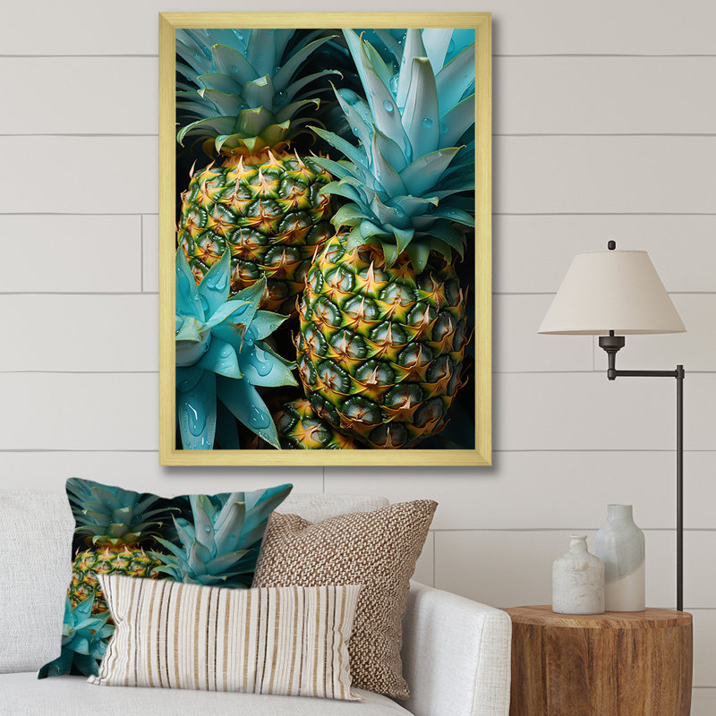 «Green Pineapple Paradise I», art mural ananas, H 32 po x l 24 po x P 1 po, Cadre doré simple