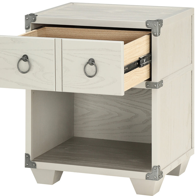 Table de chevet de chambre à coucher grise avec tiroir de rangement pour tablette de charge et de présentation pour un rangement pratique