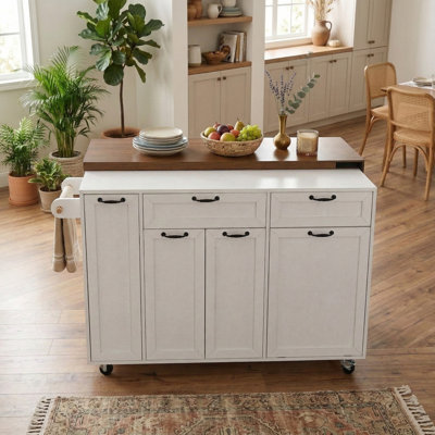 102.3" Modern Kitchen Island With Rotatable Extending Dining Table, Storage Kitchen Islands