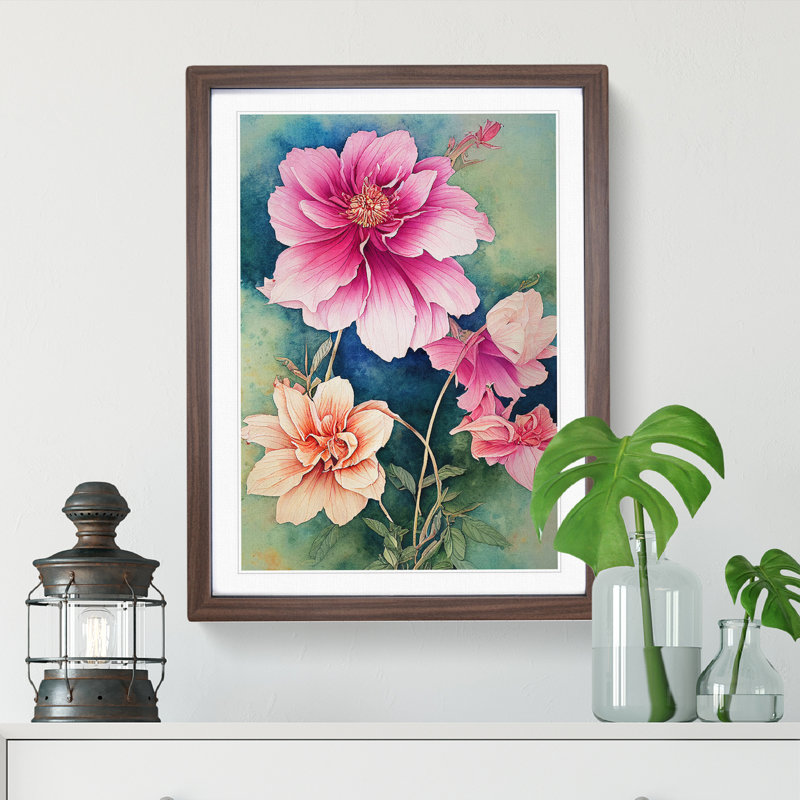 Flowers No.3 - Single Picture Frame Painting, 64cm H x 46cm W x 2cm D, Walnut Framed
