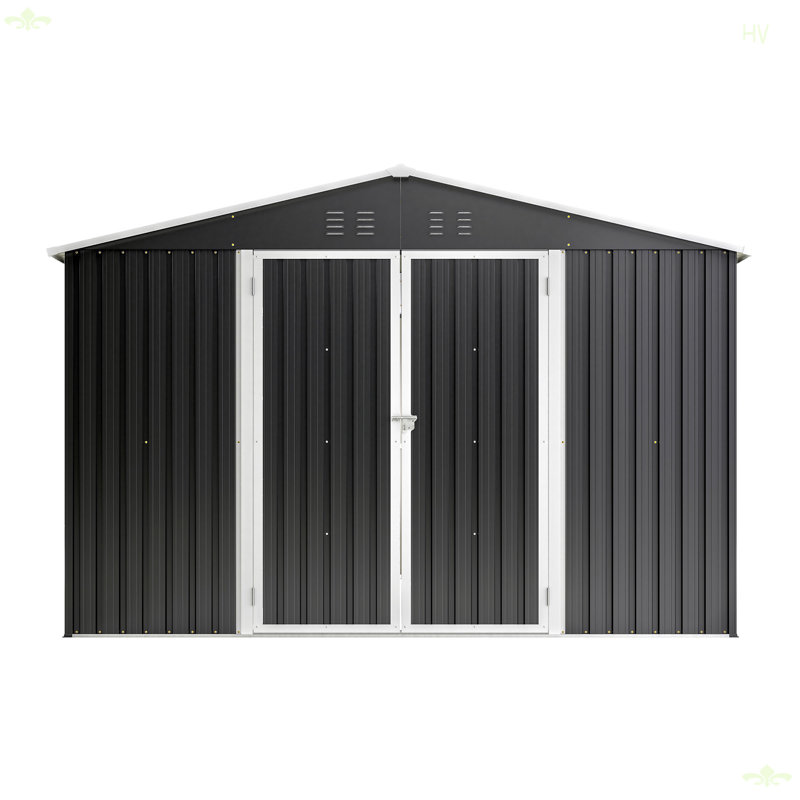 Remise de rangement extérieure 10 pi x 12 pi, rangement utilitaire en métal avec portes verrouillables et structure à cadre, grande remise de jardin en métal pour la cour arrière, pelouse de patio