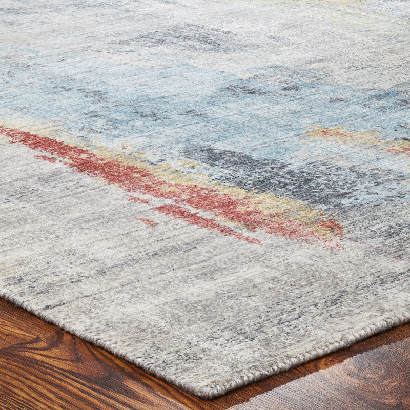 Abstract Area Rug, Rectangle  7'6" x 9'6", Orange/Yellow/White