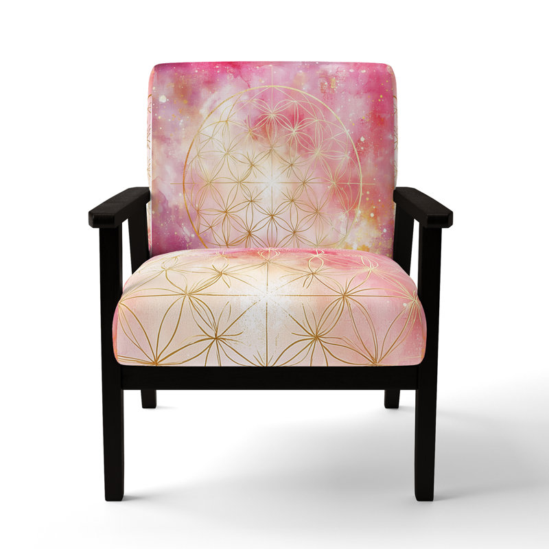 Chaise d'appoint Boho Mandala - Mandala rose - Fauteuil Boho Glam Bloom II, Accoudoirs carrés noirs