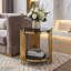 Table de bout ronde en verre, plateau de table en verre trempé noir double couche, table de coin, table d'appoint en acier inoxydable doré pour le salon (table d'appoint de 17,72 po)-1741958484