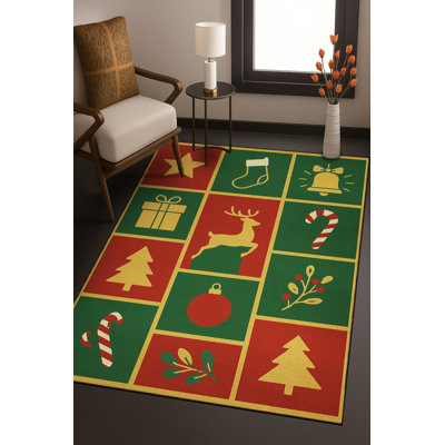 Tapis vert tissé à motif décoratif lavable Mosso