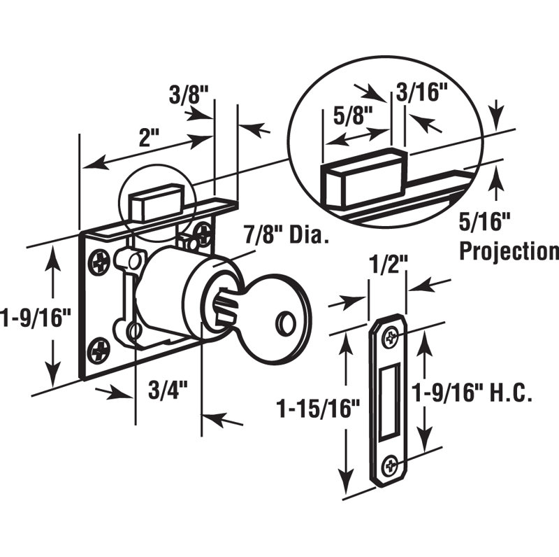 Serrure à tiroirs et à tiroirs Prime-Line, 1 pièce