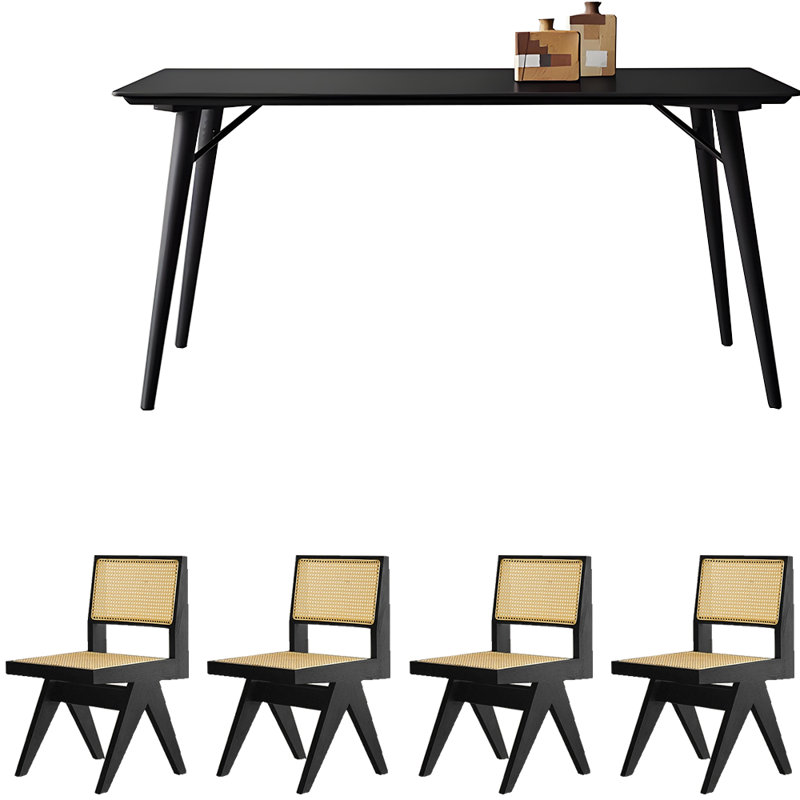 Ensemble de salle à manger moderne en ardoise minimaliste, Noir, noir, noir, noir, H 29,6 po x l 31,5 po x L 63 po