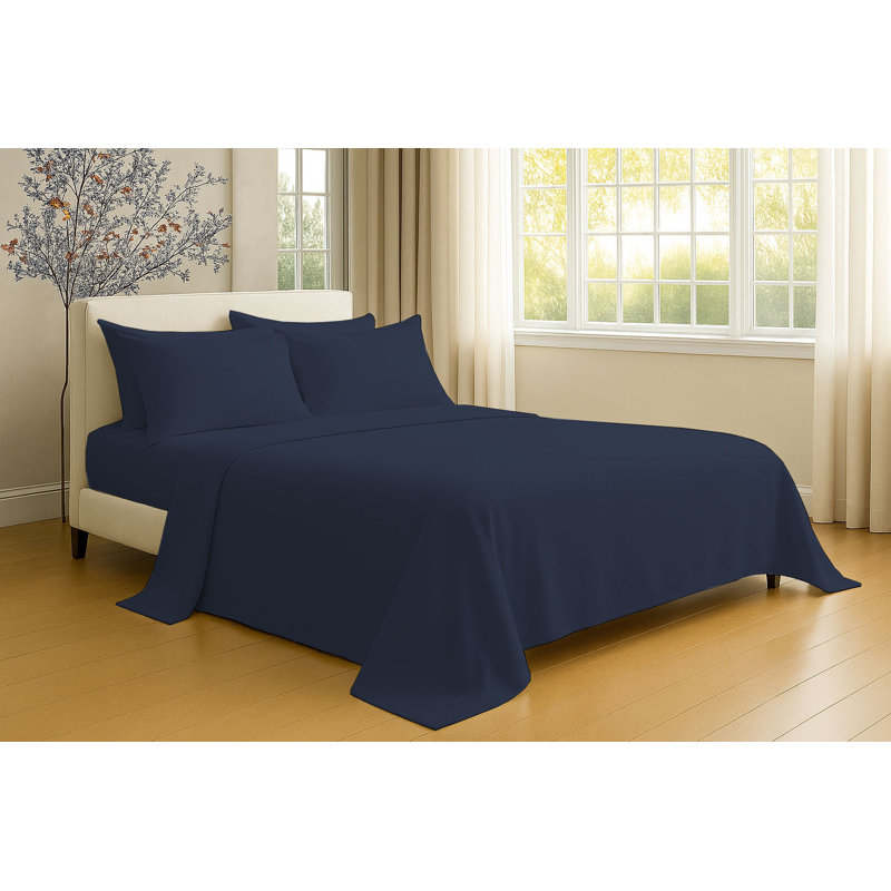 6-Piece Soft Microfiber Sheet Set, Navy, Full Sheet Set with 4 Pillowcases