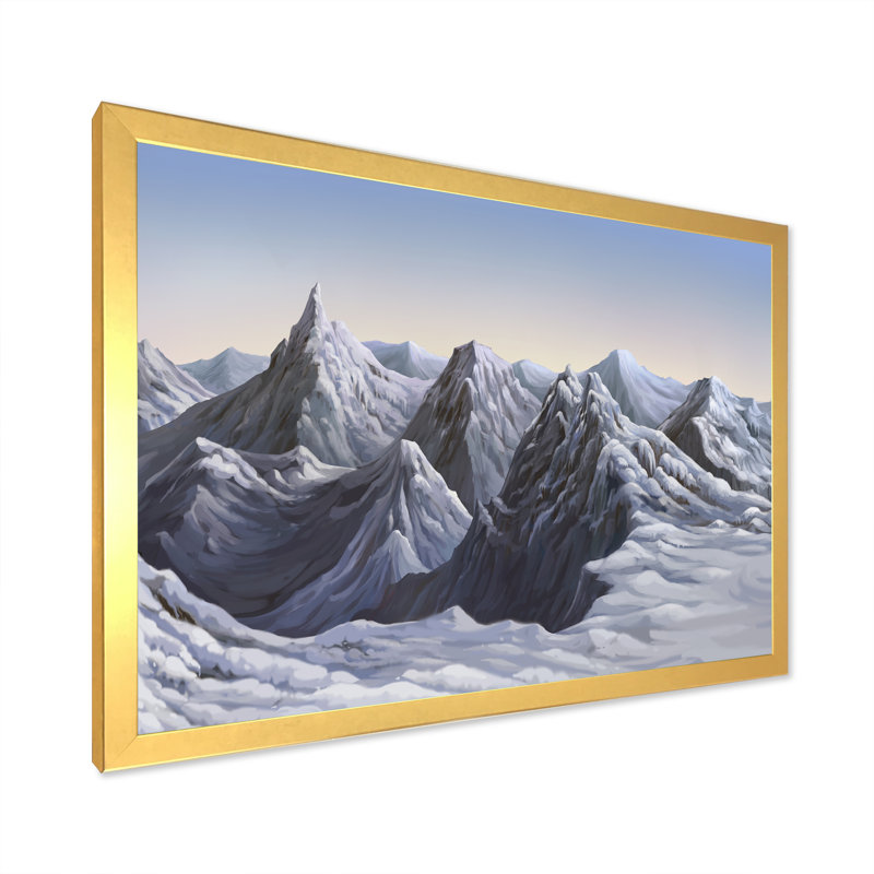 «White Winter Snow Mountain», peinture sur toile, H 30 po x l 40 po x P 1,5 po, Cadre doré à coins fermés