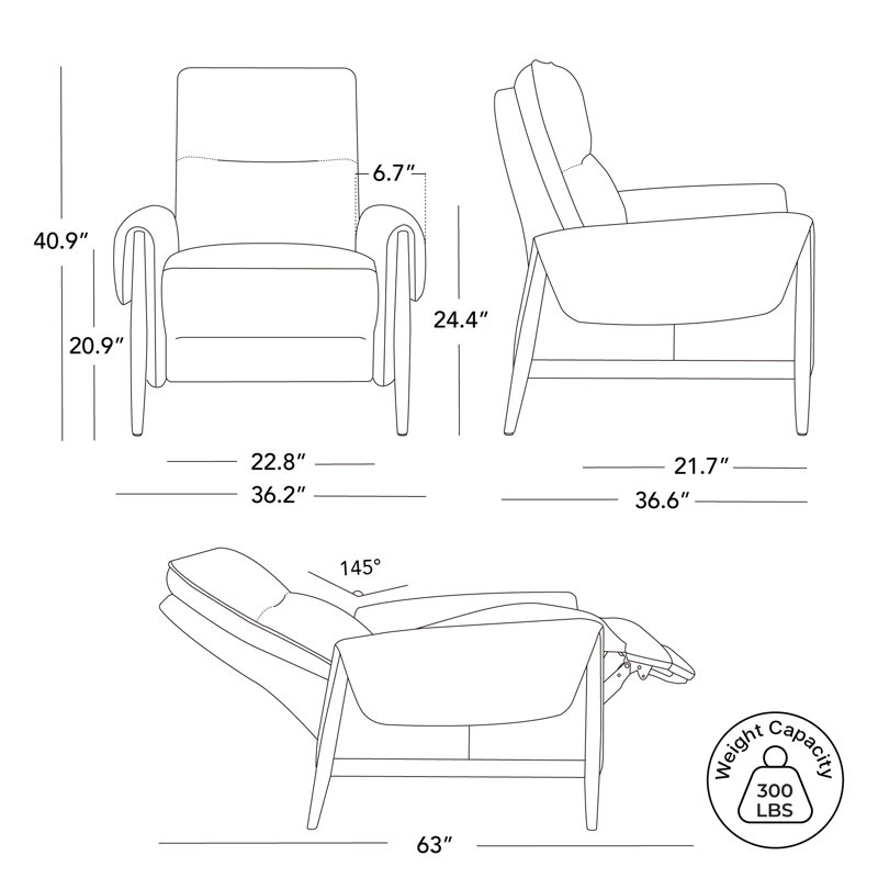 Fauteuil inclinable manuel rembourré (ensemble de 2), Effie lin / beige