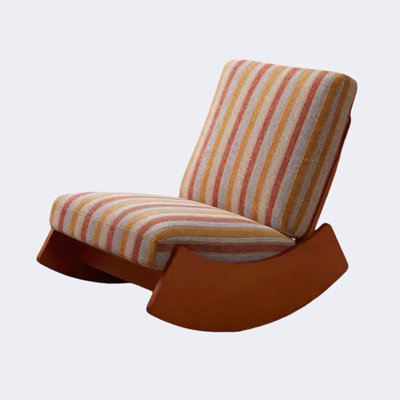 Chaise berçante rayée en coton et lin
