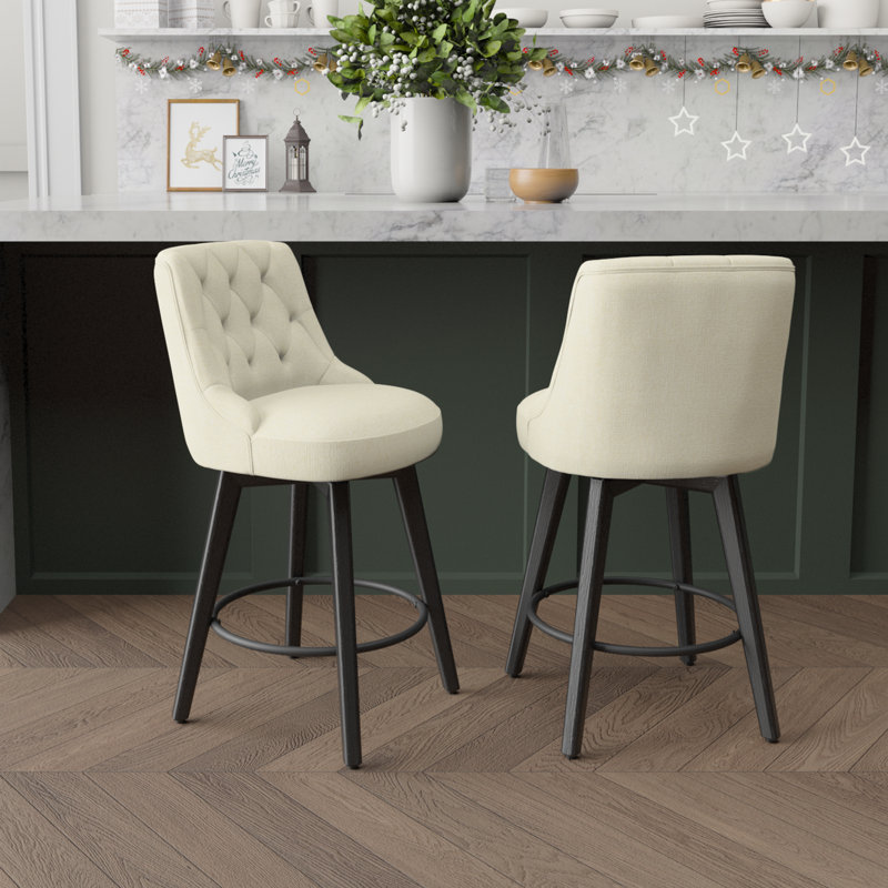 Malakeh Swivel Counter & Bar Stool with Solid Wood Frame, Counter Stool (26.1” Seat Height), Ivory, 2