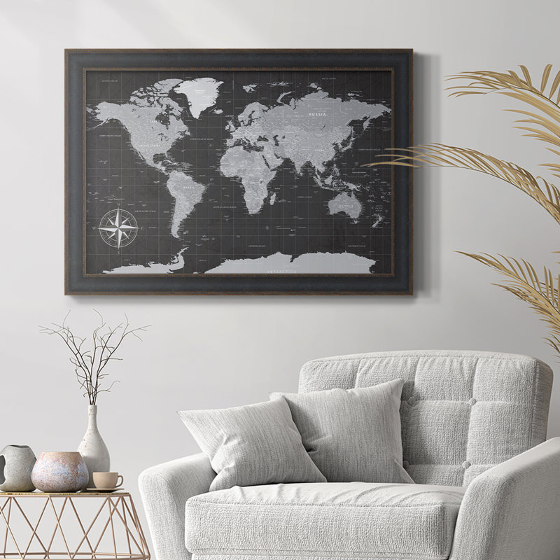 «Push Pin Travel Map - Antique USA Map», reproduction d'art sur toile encadrée, 24 x 36 - taille intérieure, Noyer fumé