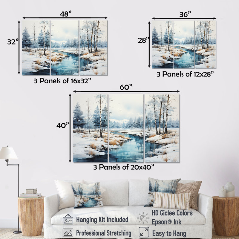 Winter Winter Scenery Minimalisme II - Ensemble de décorations murales paysage d'hiver, H 28 po x l 36 po x P 1 po