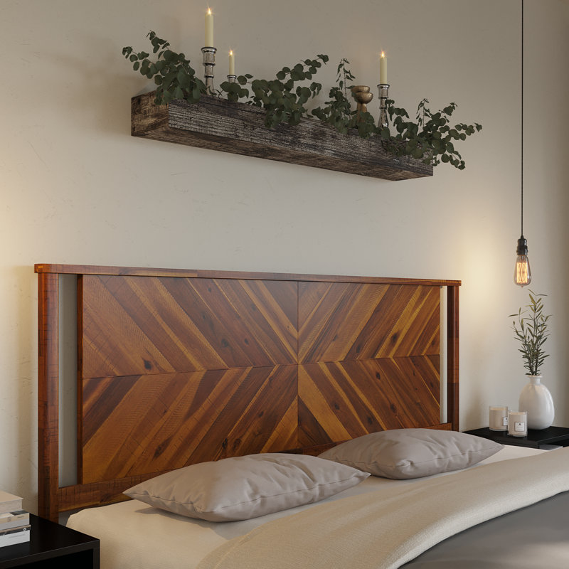 Tête de lit en bois massif Vivian, Très grand, Brun doré rustique