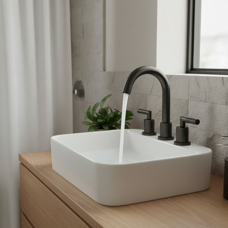 Modern Double Handle Widespread Bathroom Faucet With 360°Swivel High-Arc Spout, Matte Black, Includes Pop-Up Drain Assembly, Water Efficient