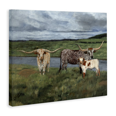 Longhorn Cattle Trio Canvas Wall Art, design by Kathy Winkler