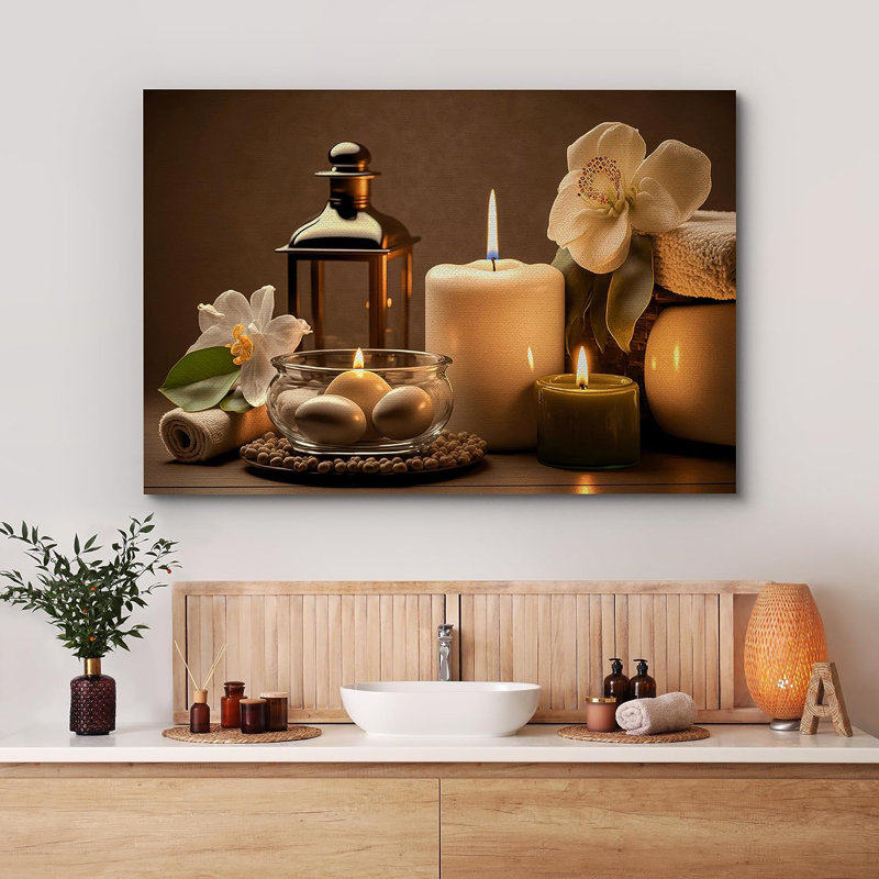 Spa Candle White Amaryllis Flower Nature Wilderness - Wrapped Canvas Photograph, 12" H x 18" W x 1.5" D
