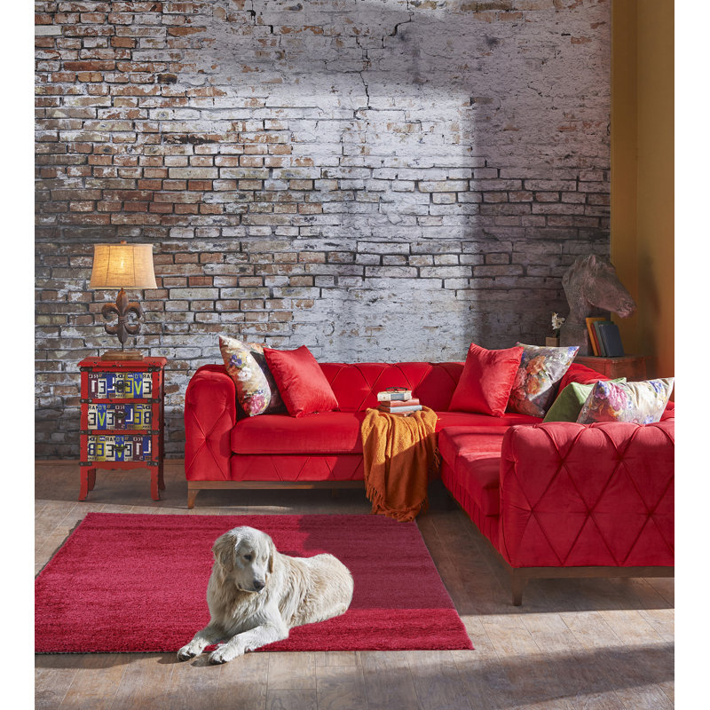 Rouge tapis décoratif Caigan, Rectangle 5 pi 2 po x 7 pi 5 po