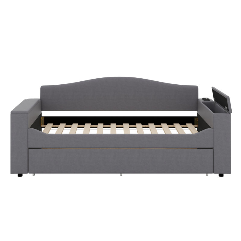 Lit de jour simple tapissier avec accoudoirs de rangement, couchette et système audio Bluetooth Batemans, gris