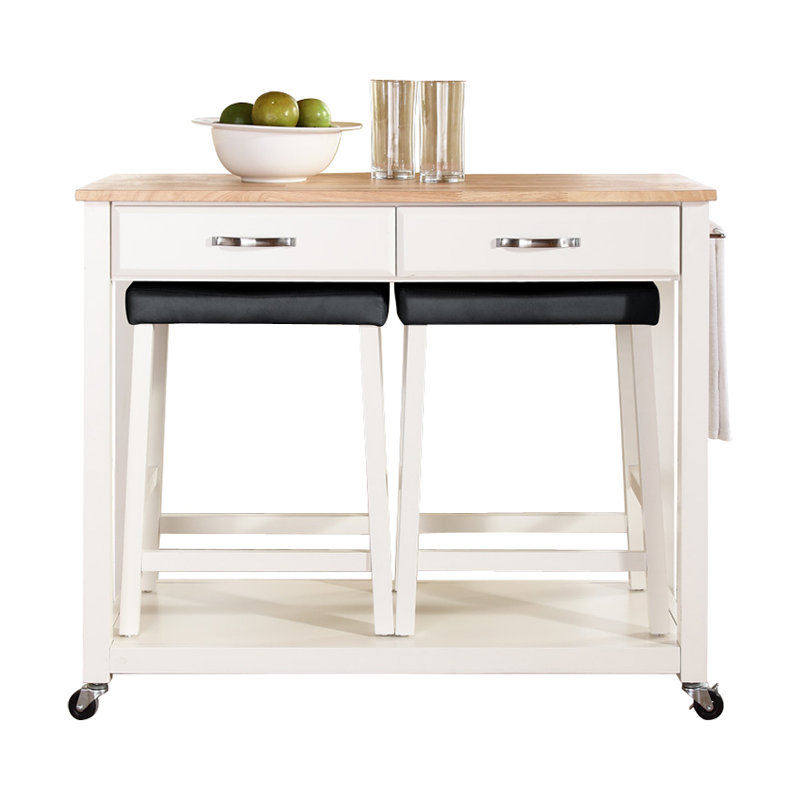 Diamondback Solid Wood Top Kitchen Island Set, White