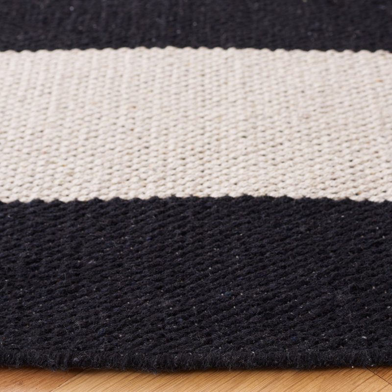Tapis noir / ivoire en coton fait à la main Alvana, Rond 6 pi