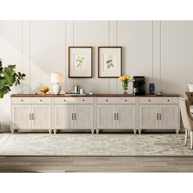 Buffet Corretta 135,4 po, Blanc rustique / brun