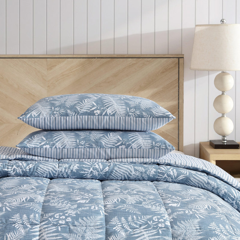 Twin Blue Microfiber Reversible Bedspread Set