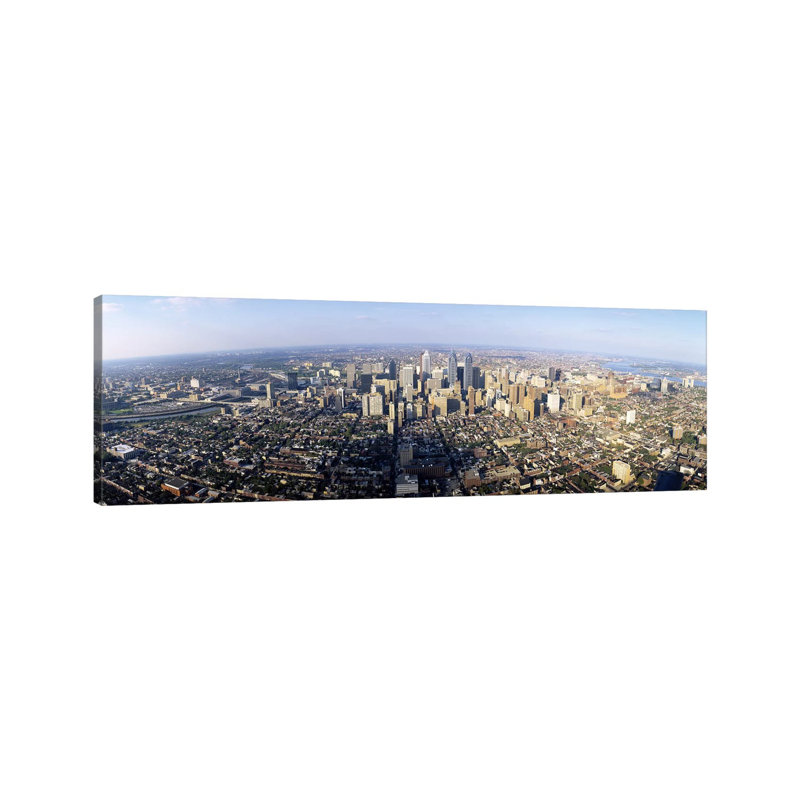 Aerial View Of A City, Philadelphia, Pennsylvania, USA - Wrapped Canvas Panoramic Print, 30.48 cm H x 91.44 cm W x 1.91 cm D