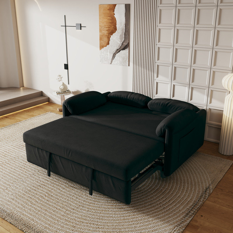 Canapé-lit convertible en velours avec rangement , Black