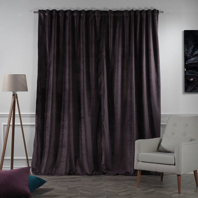 Rideau simple extra long et extra large en velours mat luxueux, 25 Byzance foncée, L 52 po x L 84 po