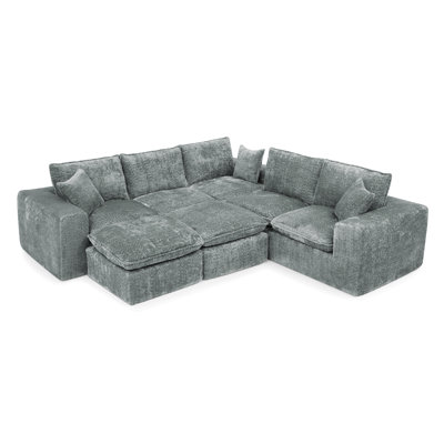 107'' Modern Boucle L-Shaped Sectional Sofa With Two Moveable Ottomans For Living Room, Comfy Cloud Couch With Pillows
