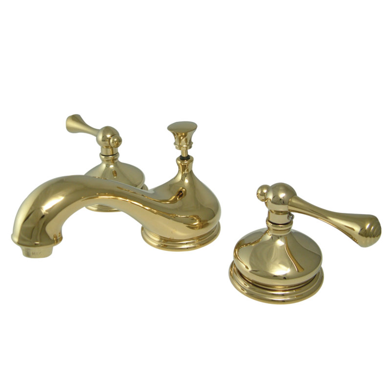 Kingston Brass Vintage Two-Handle 3-Hole Deck Mount Widespread Bathroom Faucet with Brass Pop-Up Drain, Polished Brass