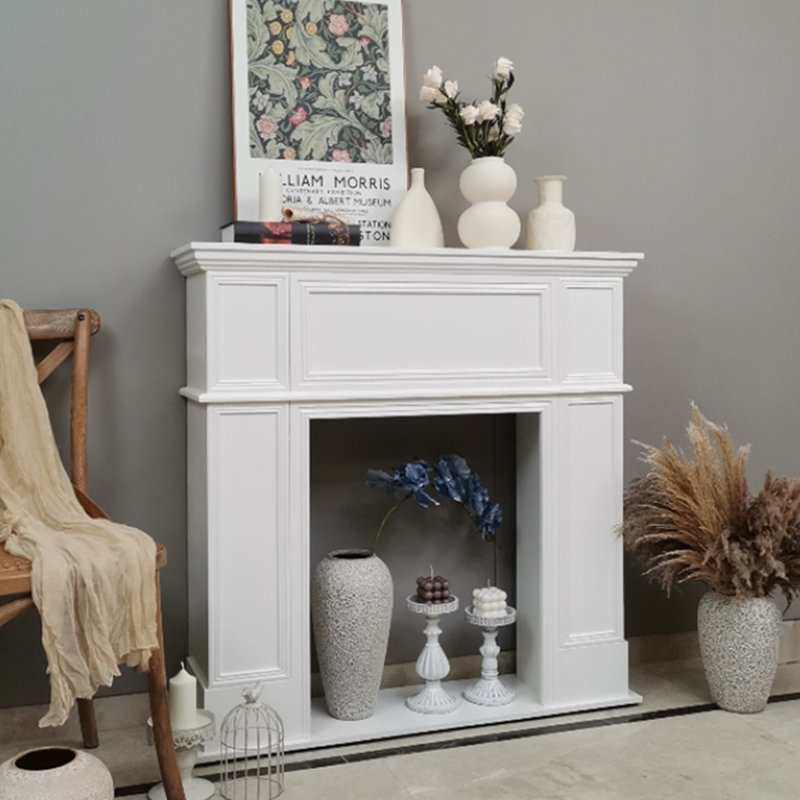 Beige Manufactured Wood Freestanding Fireplace, 39.37" H x 39.37" W x 10.63" D