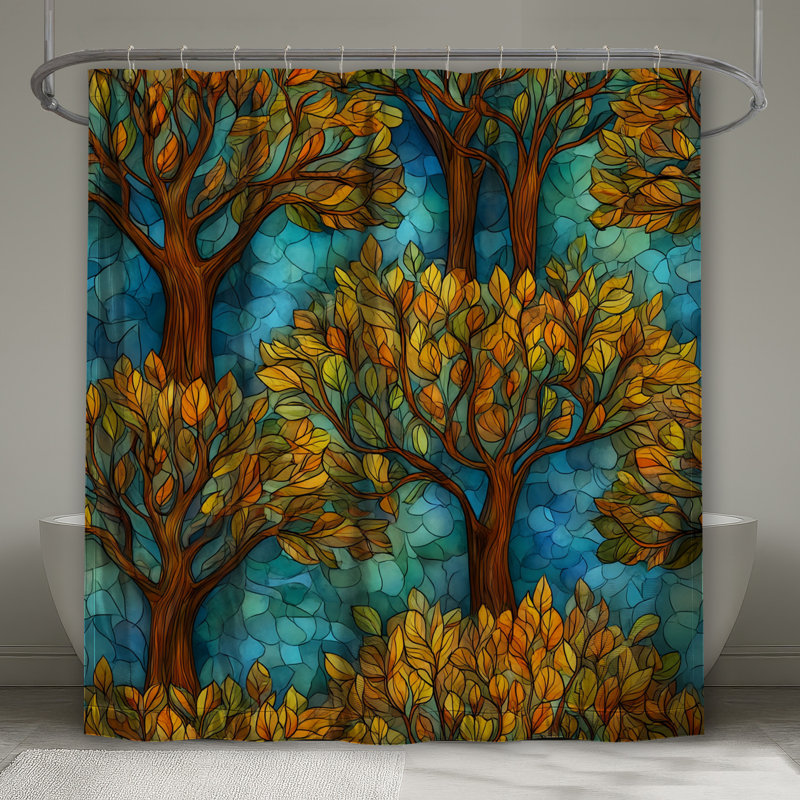 Rideau de douche feuilles d'automne - décor de salle de bain nature art déco, 70in W x 93in H
