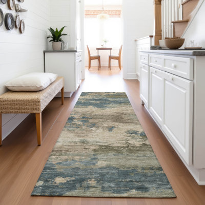Machine Washable Indoor/Outdoor Xhevrie Teal Rug