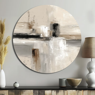 Peinture abstraite brune et noire coup de pinceau - Cubisme moderne, décoration murale ronde en métal