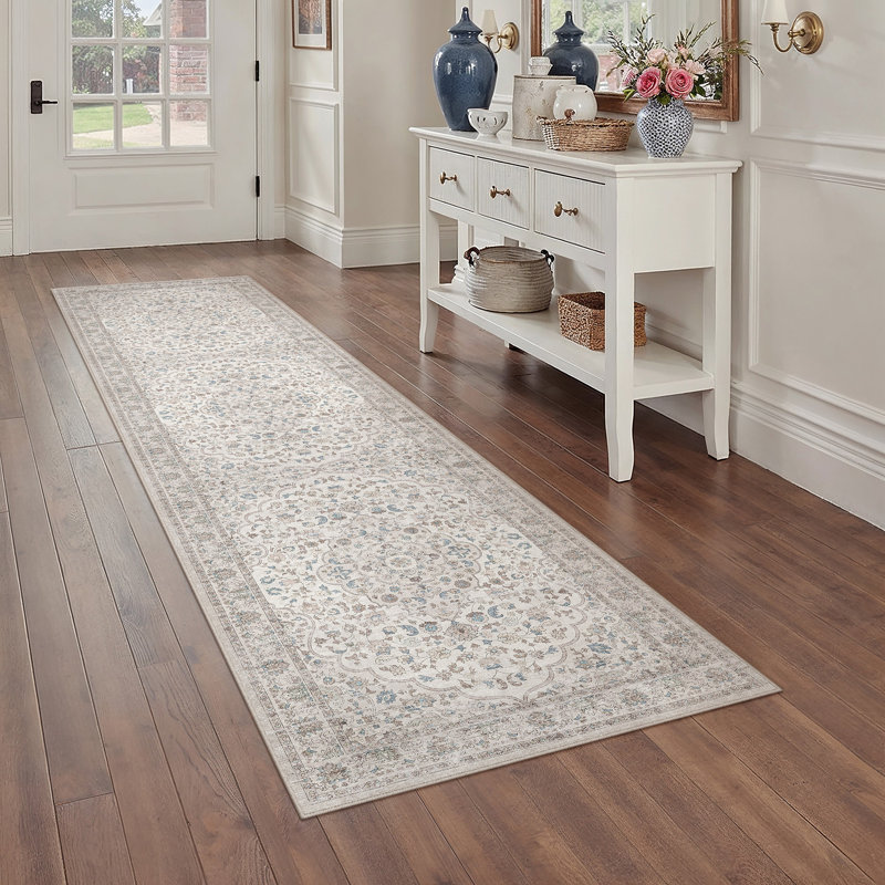 Aurelia Traditional Floral Machine Washable Indoor Rug, Runner 2' x 8'