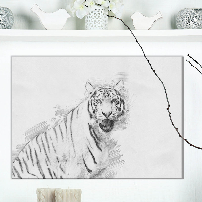 " Tiger In Black And White ", 12" H x 20" W x 1" D