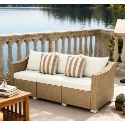 Extérieur avec sièges confortables - toutes saisons, support de 795 lb, l 79,1 po, P 25,6 po, H 28,7 po, esthétique neutre toutes charges et charge, large, profond, élevé, ton naturel