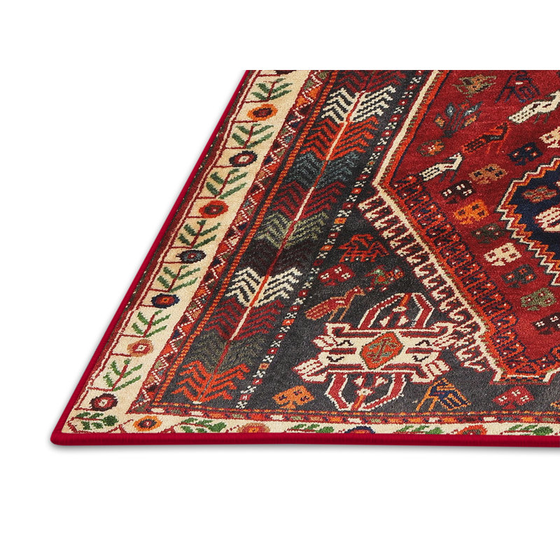 Tapis oriental en laine / polyester tissé à la machine oriental beige / noir / orange, Rectangle 5 pi x 7 pi